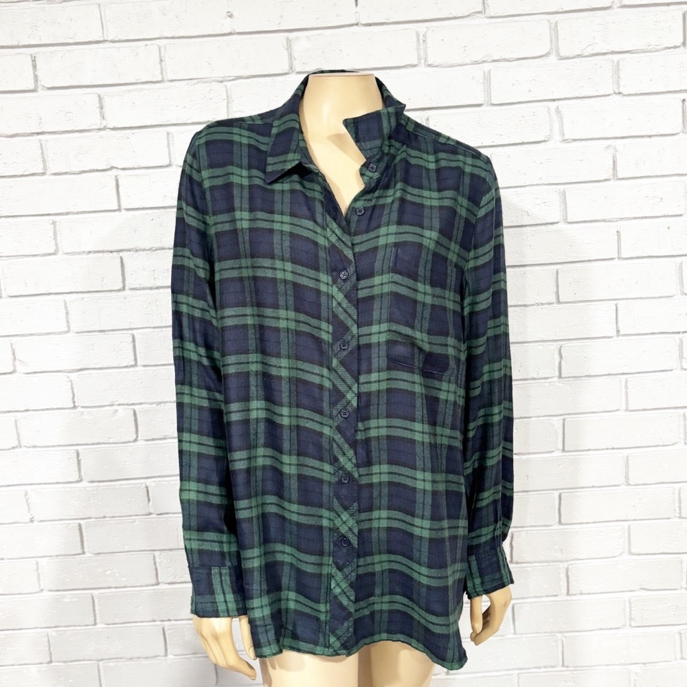 Melloday Women’s Green and Black Plaid Button-Up‎ Shirt